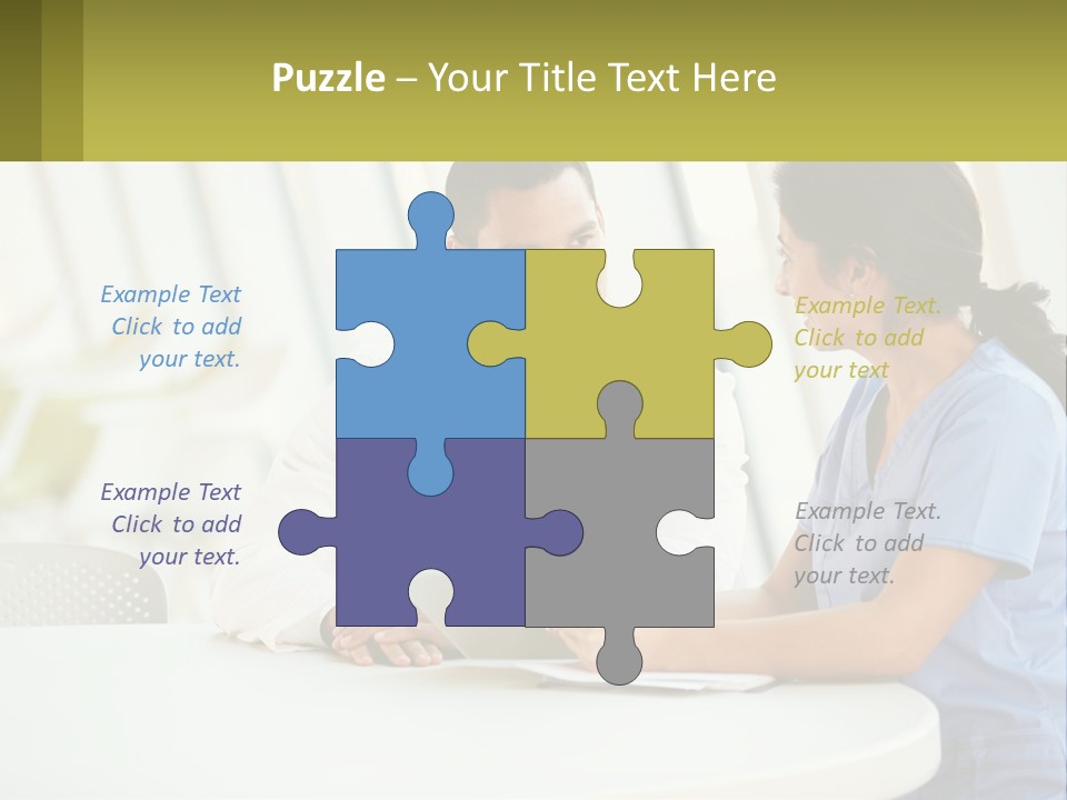 A Man And A Woman Sitting At A Table With A Tablet PowerPoint Template