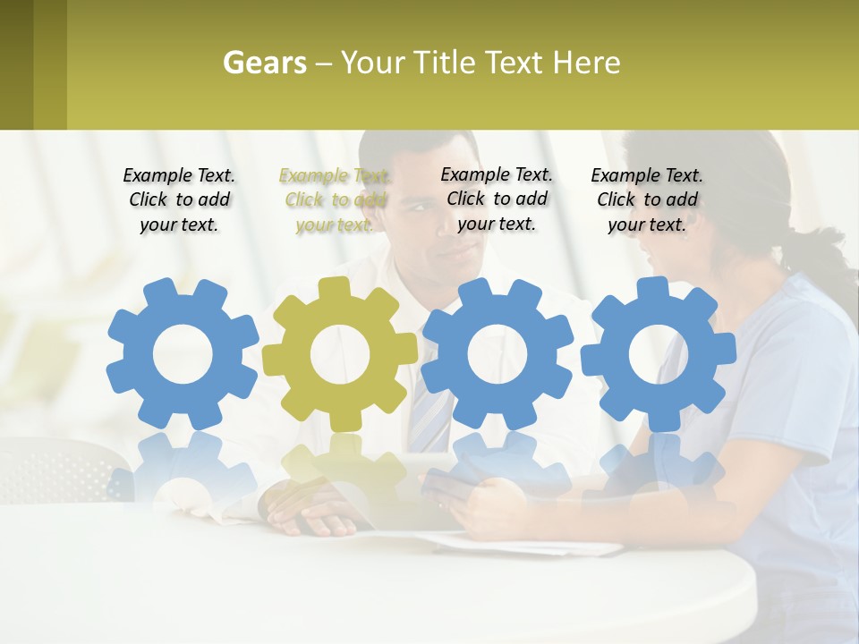 A Man And A Woman Sitting At A Table With A Tablet PowerPoint Template