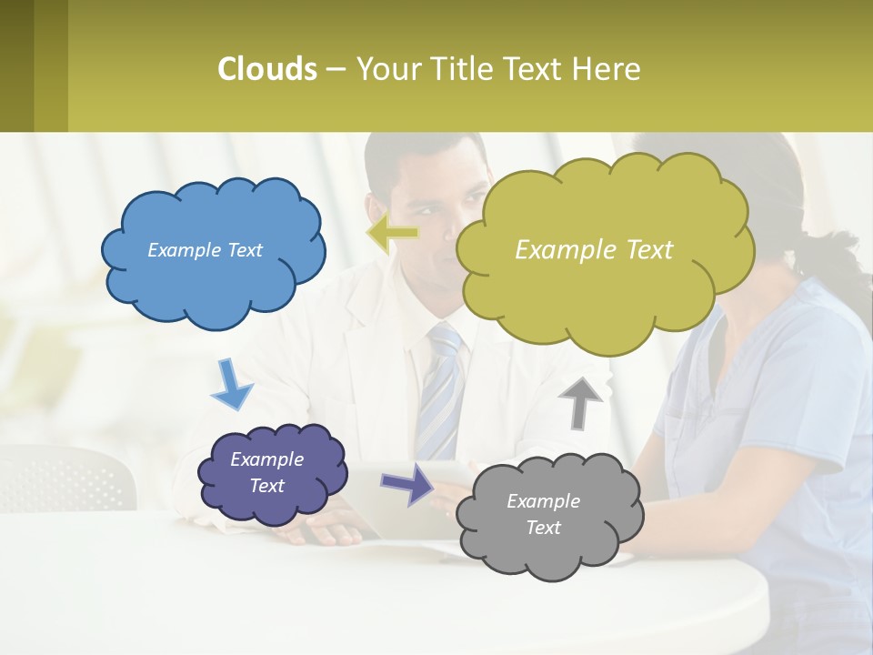 A Man And A Woman Sitting At A Table With A Tablet PowerPoint Template