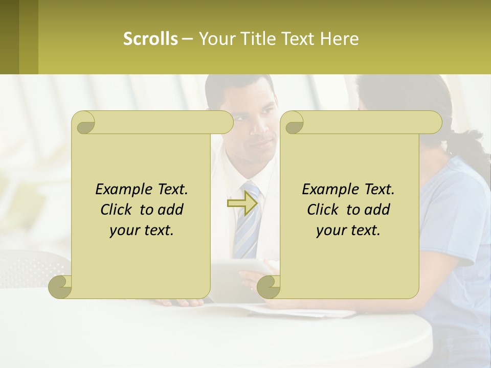 A Man And A Woman Sitting At A Table With A Tablet PowerPoint Template