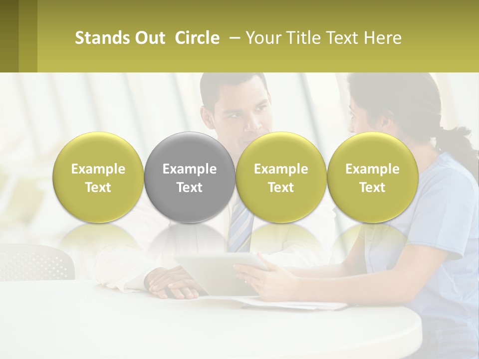 A Man And A Woman Sitting At A Table With A Tablet PowerPoint Template