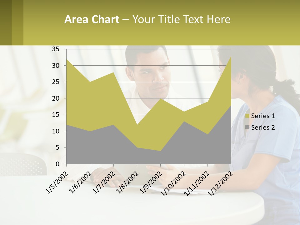 A Man And A Woman Sitting At A Table With A Tablet PowerPoint Template