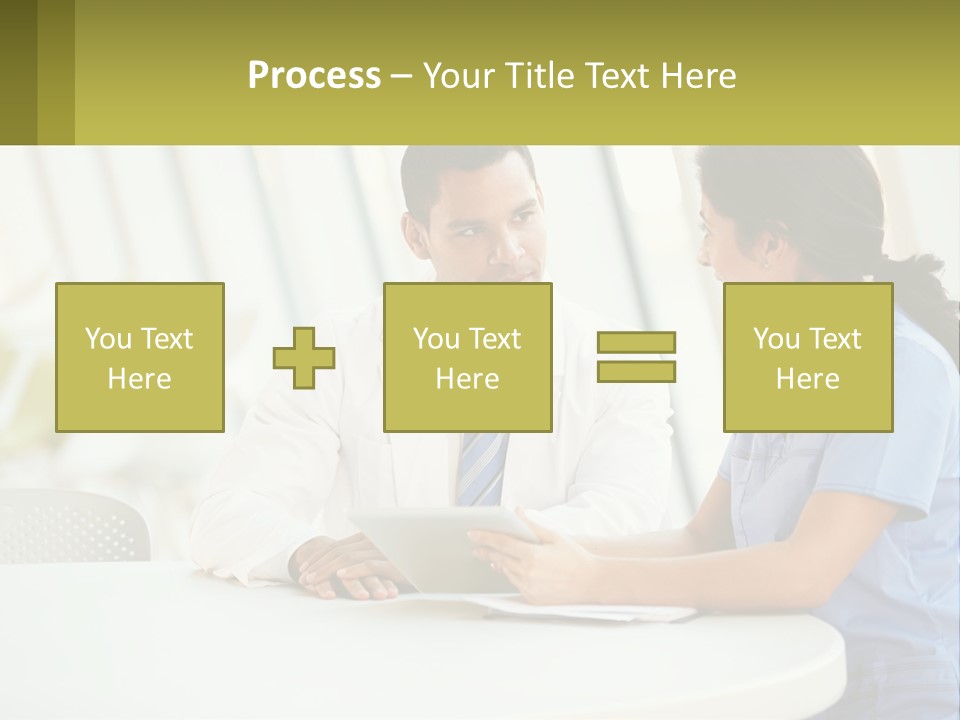 A Man And A Woman Sitting At A Table With A Tablet PowerPoint Template