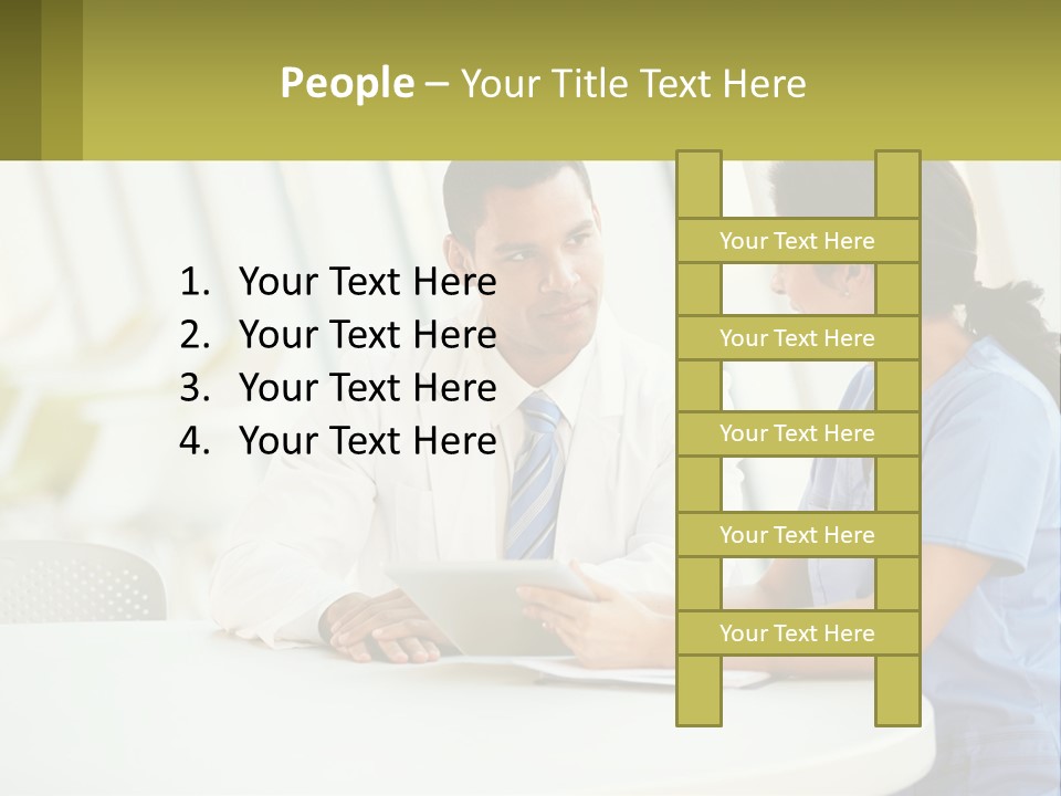 A Man And A Woman Sitting At A Table With A Tablet PowerPoint Template