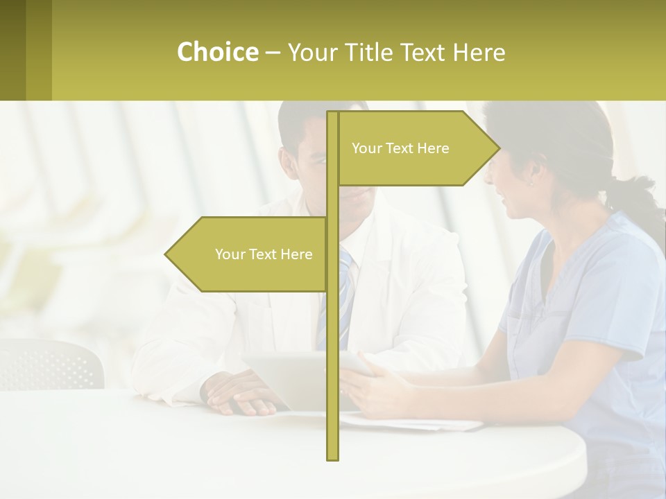 A Man And A Woman Sitting At A Table With A Tablet PowerPoint Template