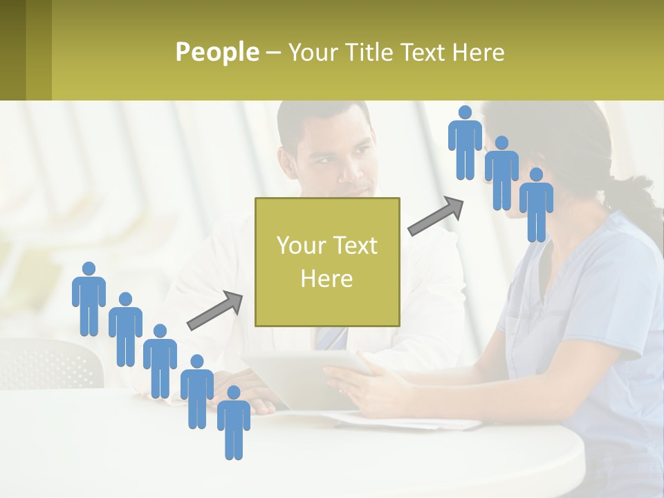 A Man And A Woman Sitting At A Table With A Tablet PowerPoint Template