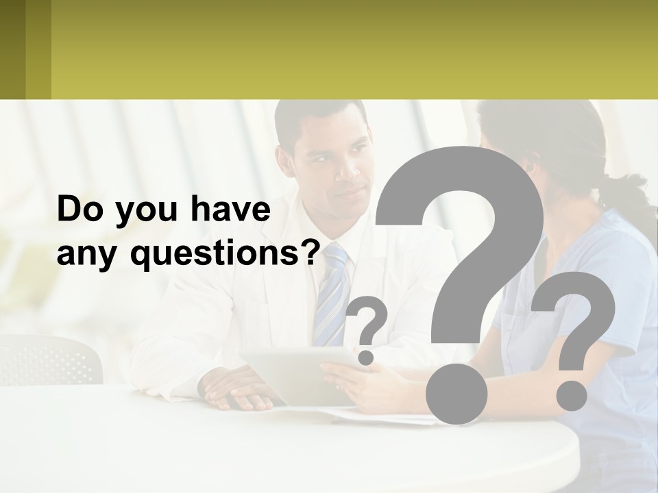 A Man And A Woman Sitting At A Table With A Tablet PowerPoint Template