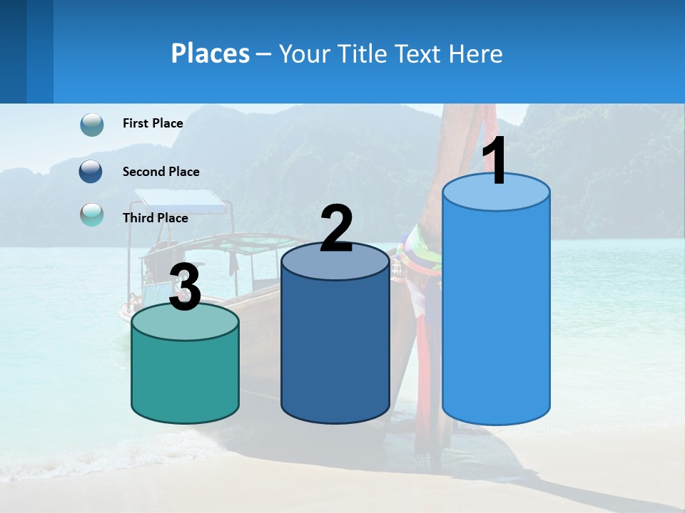 A Boat On The Beach With Mountains In The Background PowerPoint Template