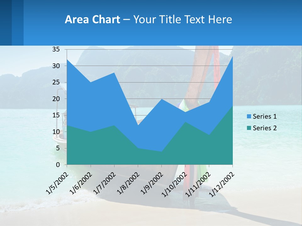 A Boat On The Beach With Mountains In The Background PowerPoint Template