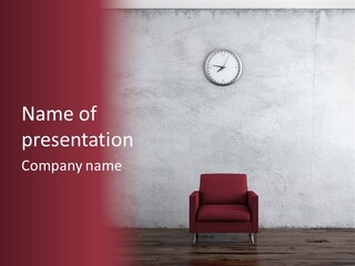 A Red Chair In A Room With A Clock On The Wall PowerPoint Template