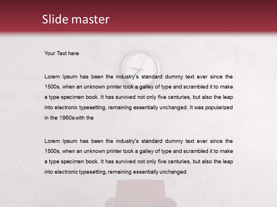 A Red Chair In A Room With A Clock On The Wall PowerPoint Template