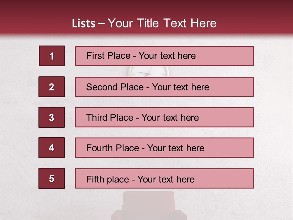 A Red Chair In A Room With A Clock On The Wall PowerPoint Template