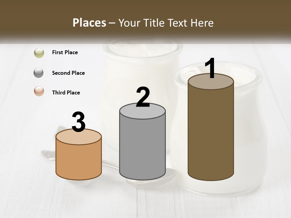 Two Jars Of Yogurt And A Spoon On A White Table PowerPoint Template