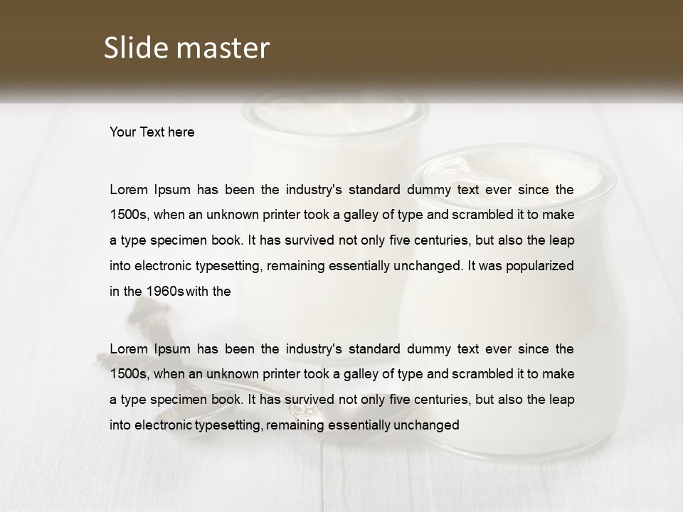 Two Jars Of Yogurt And A Spoon On A White Table PowerPoint Template