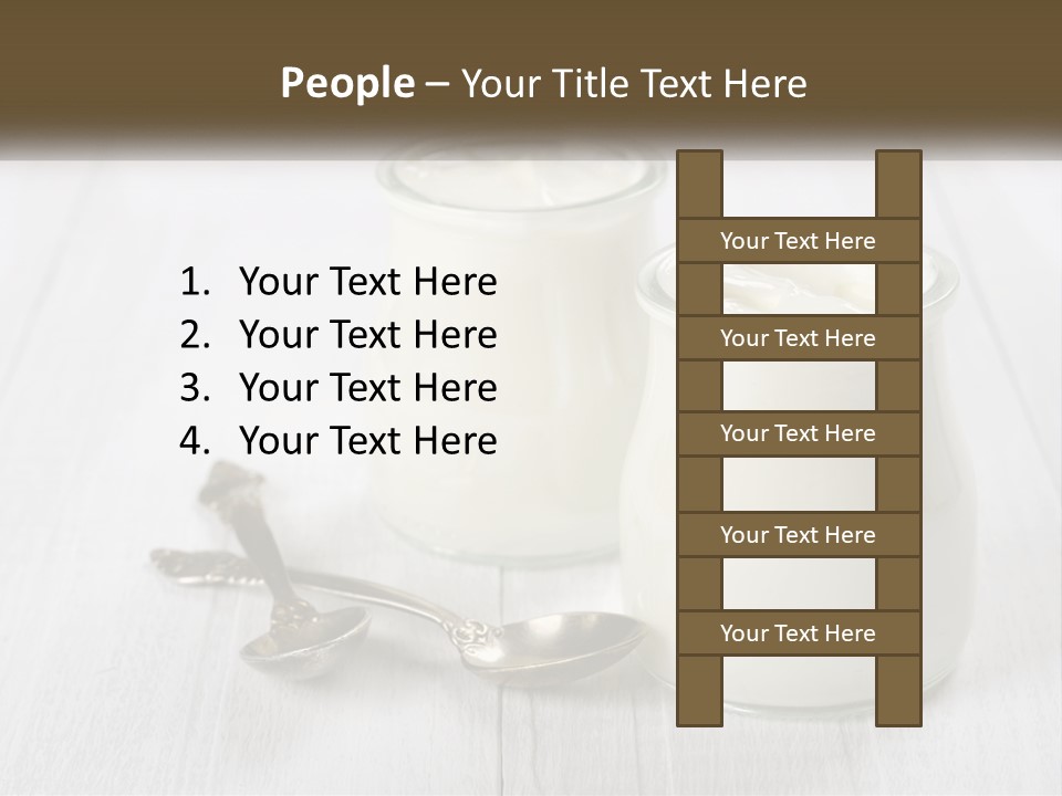 Two Jars Of Yogurt And A Spoon On A White Table PowerPoint Template