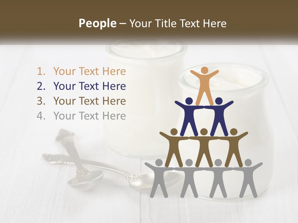 Two Jars Of Yogurt And A Spoon On A White Table PowerPoint Template