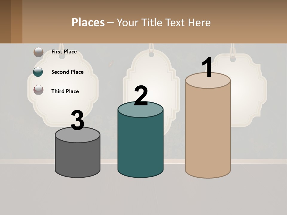 A Set Of Three Hanging Tags On A Wall PowerPoint Template