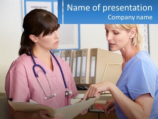 A Nurse And A Nurse Looking At A Clipboard PowerPoint Template