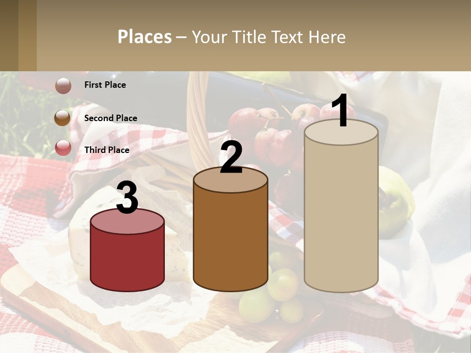 A Picnic Basket Filled With Fruit And Cheese PowerPoint Template