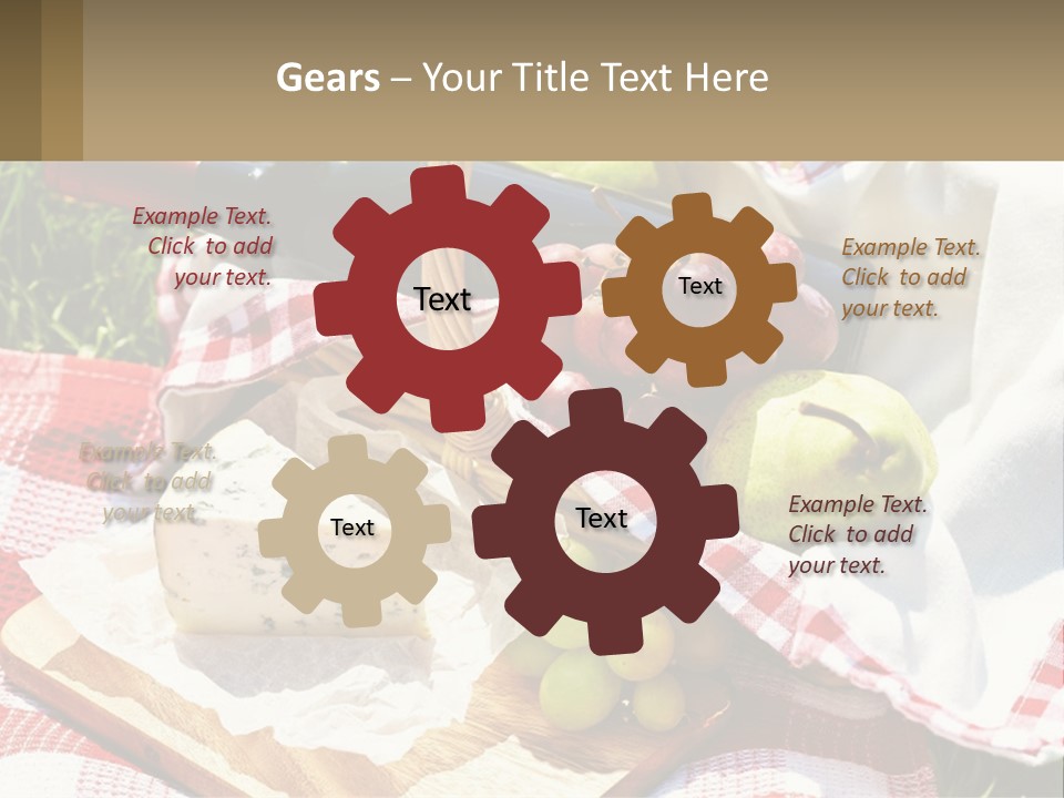 A Picnic Basket Filled With Fruit And Cheese PowerPoint Template