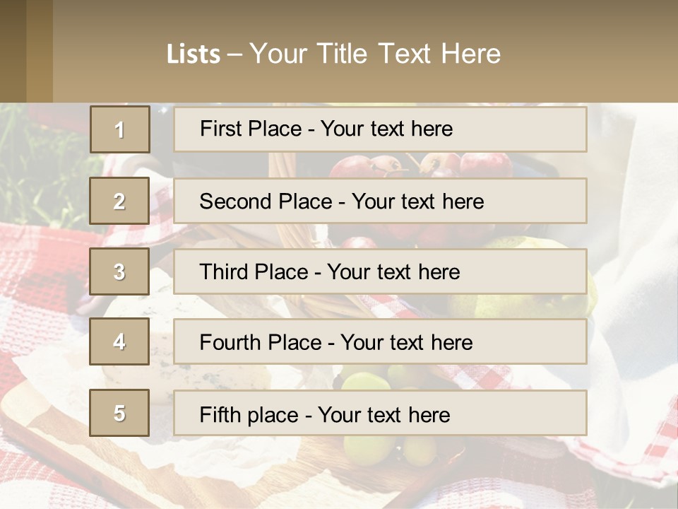 A Picnic Basket Filled With Fruit And Cheese PowerPoint Template