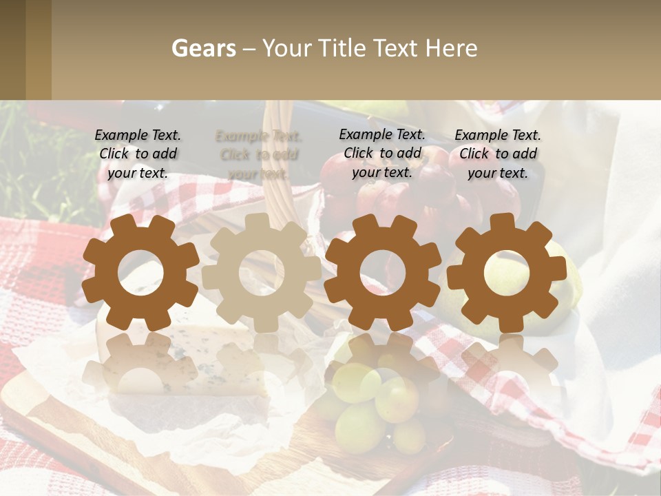 A Picnic Basket Filled With Fruit And Cheese PowerPoint Template