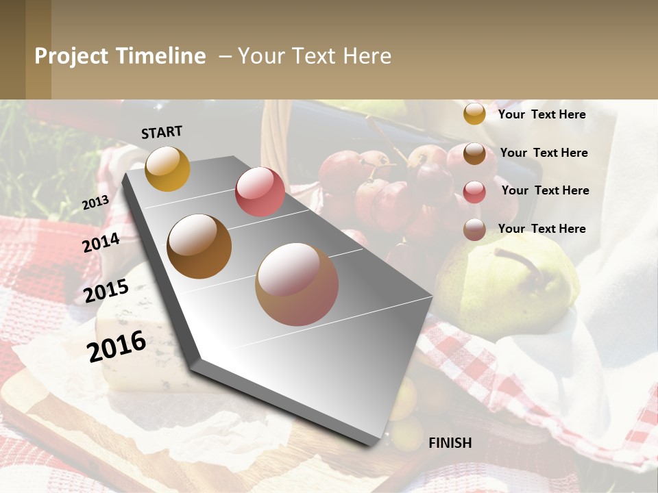 A Picnic Basket Filled With Fruit And Cheese PowerPoint Template