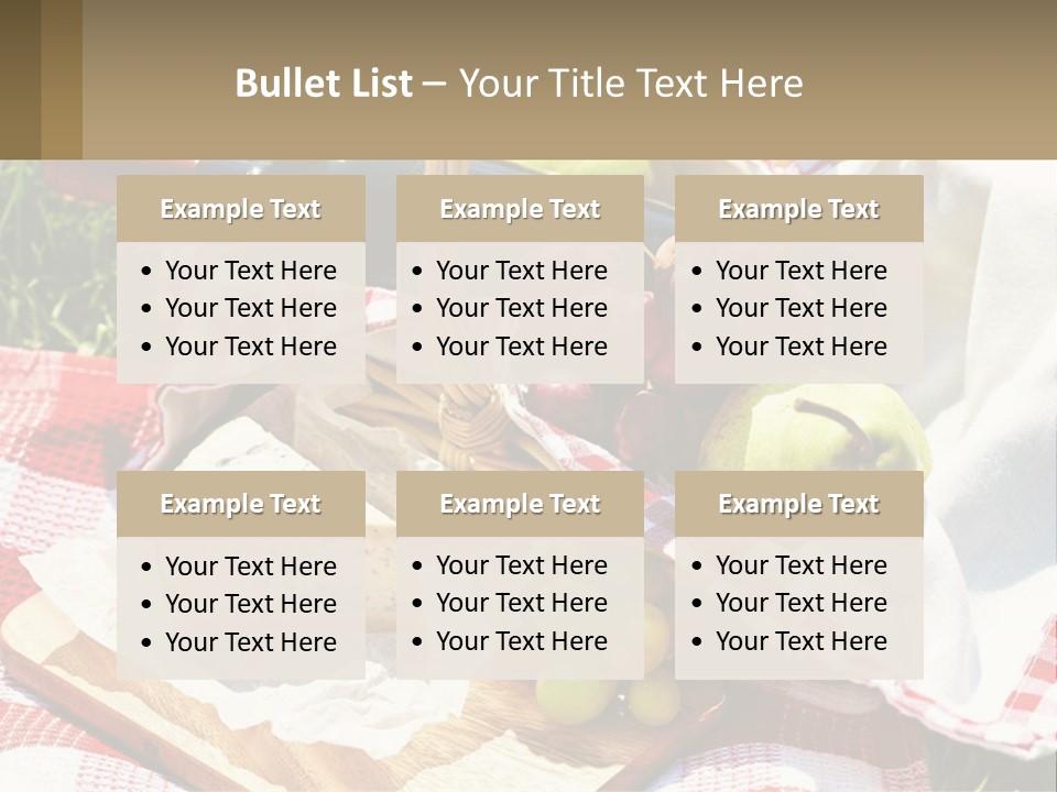 A Picnic Basket Filled With Fruit And Cheese PowerPoint Template