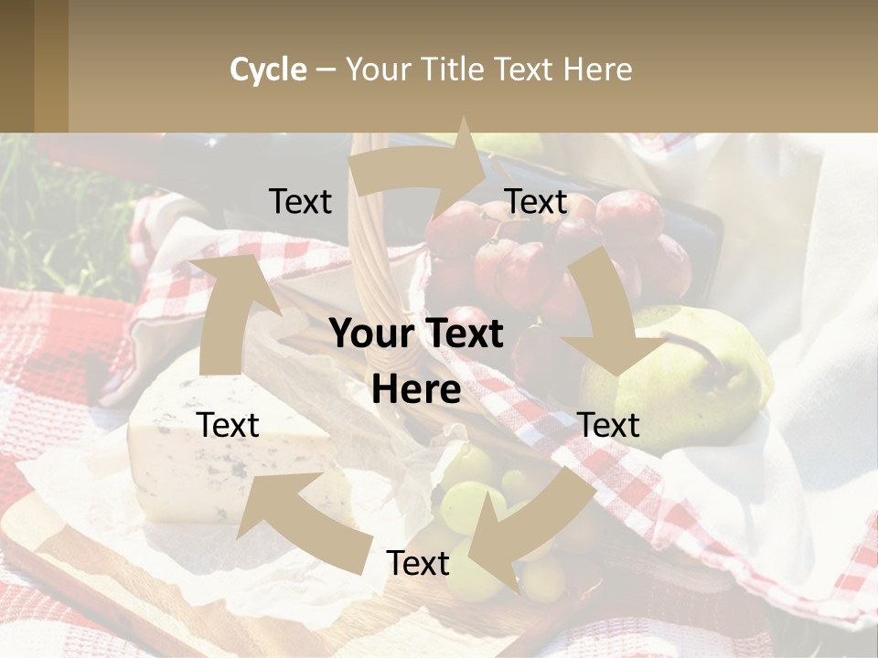 A Picnic Basket Filled With Fruit And Cheese PowerPoint Template