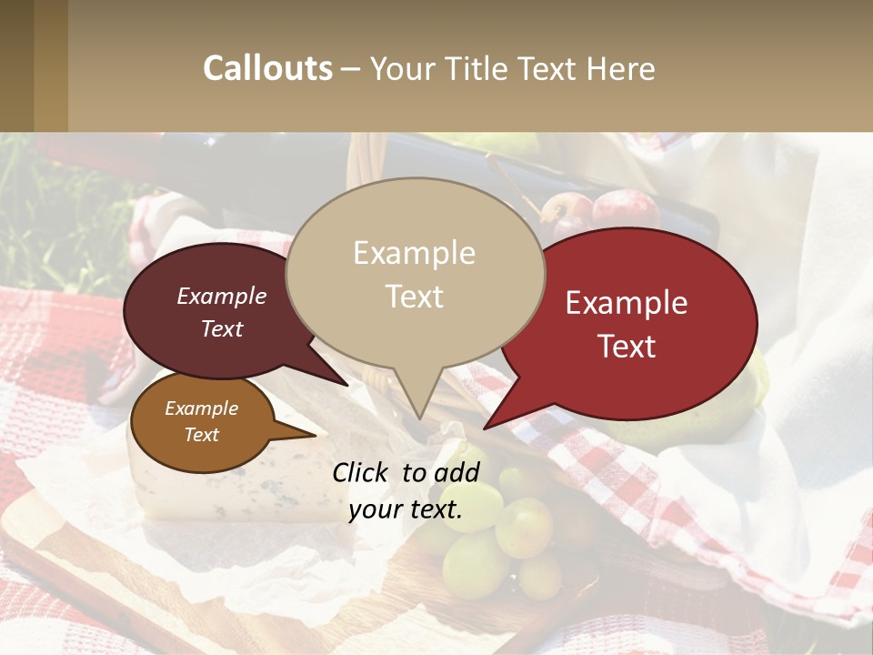 A Picnic Basket Filled With Fruit And Cheese PowerPoint Template