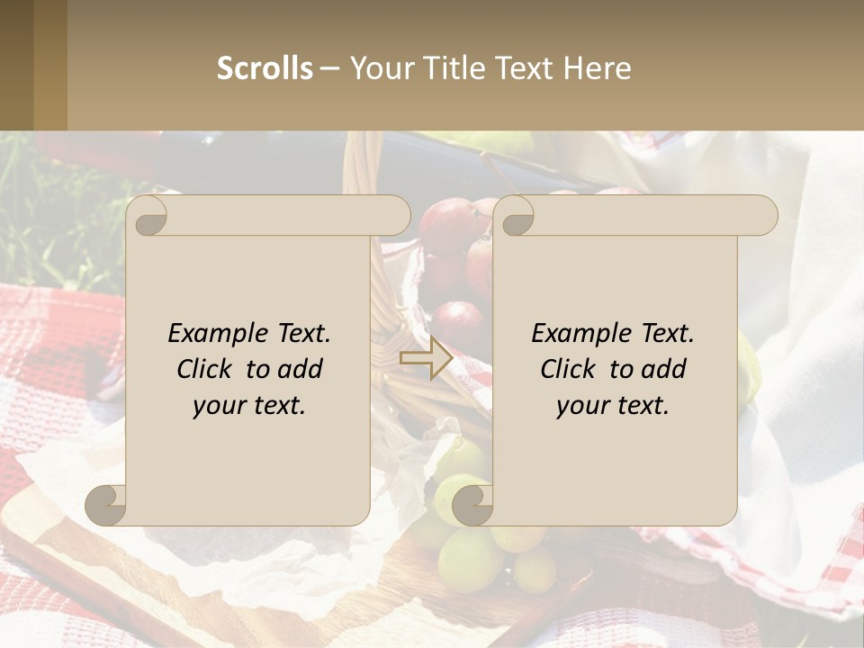 A Picnic Basket Filled With Fruit And Cheese PowerPoint Template