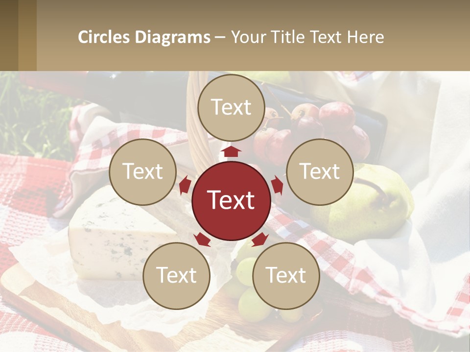 A Picnic Basket Filled With Fruit And Cheese PowerPoint Template