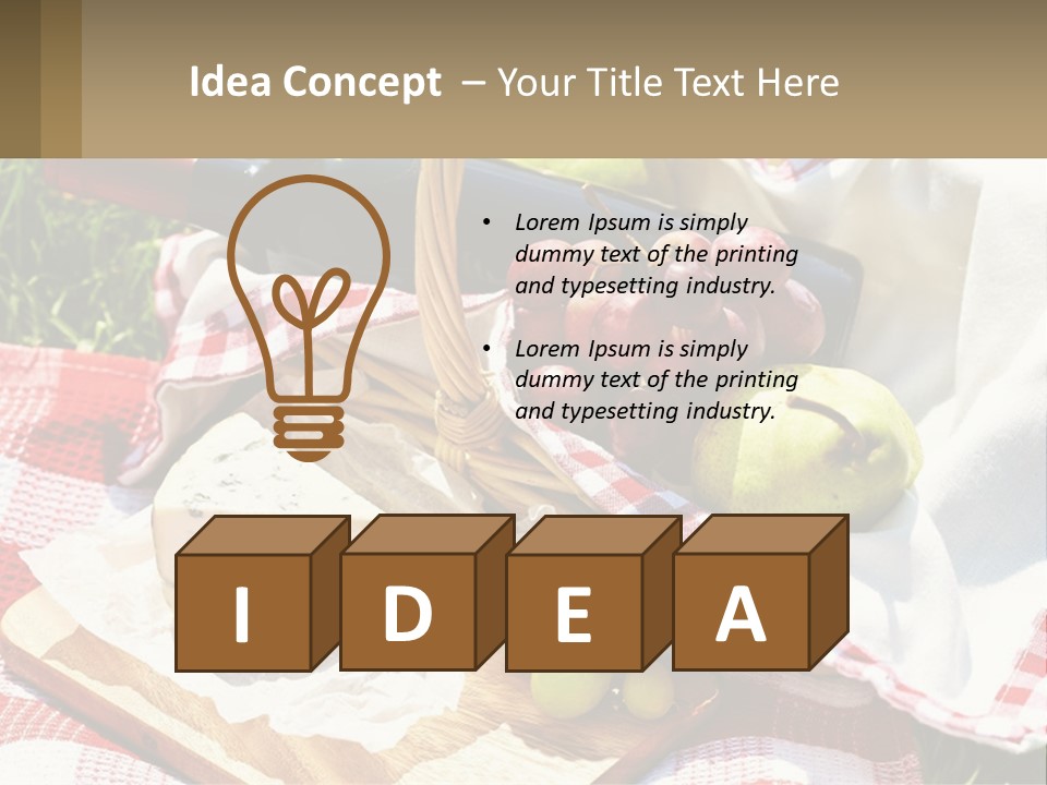 A Picnic Basket Filled With Fruit And Cheese PowerPoint Template