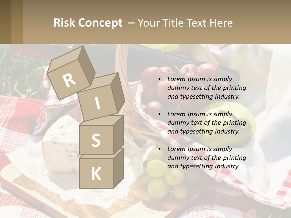 A Picnic Basket Filled With Fruit And Cheese PowerPoint Template