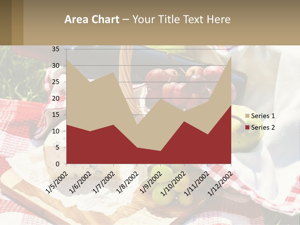 A Picnic Basket Filled With Fruit And Cheese PowerPoint Template