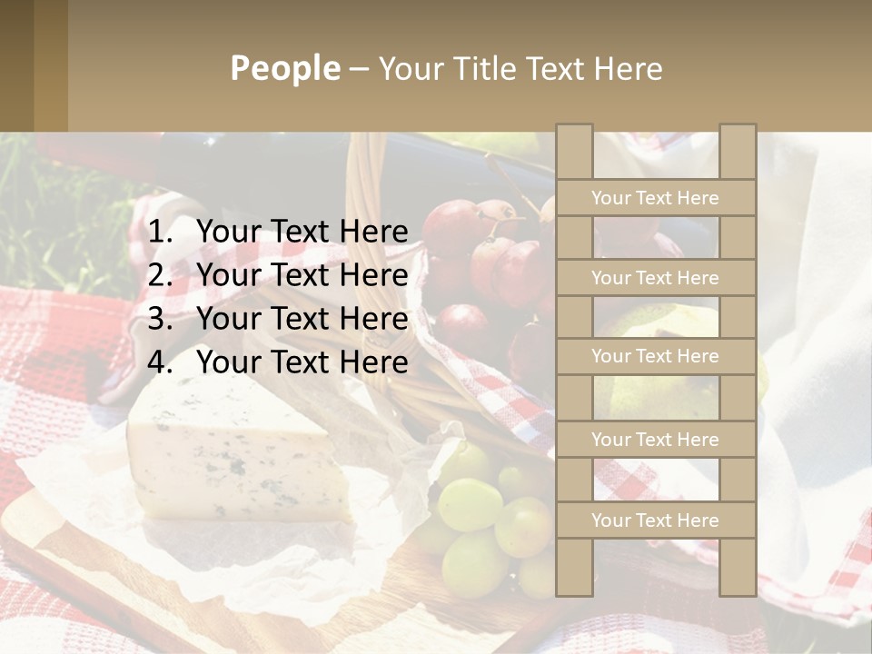 A Picnic Basket Filled With Fruit And Cheese PowerPoint Template