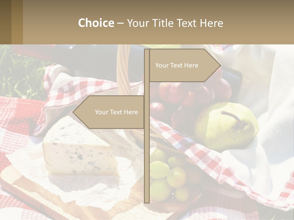 A Picnic Basket Filled With Fruit And Cheese PowerPoint Template