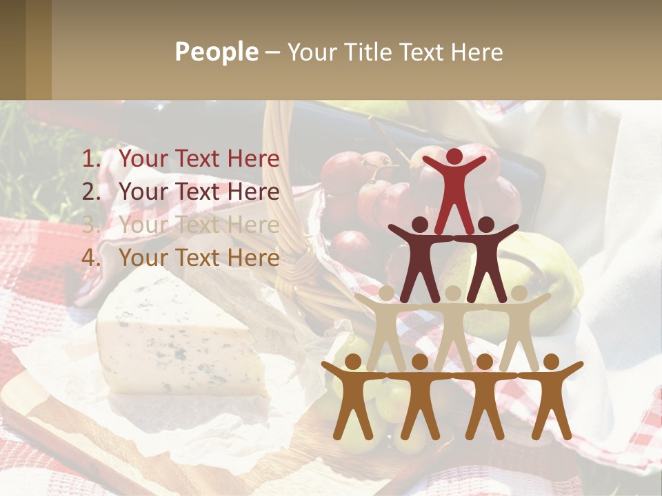 A Picnic Basket Filled With Fruit And Cheese PowerPoint Template