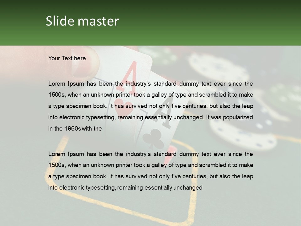 A Hand Holding A Playing Card Over A Casino Table PowerPoint Template