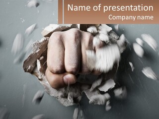 A Fist Punching Through A Hole In A Wall PowerPoint Template