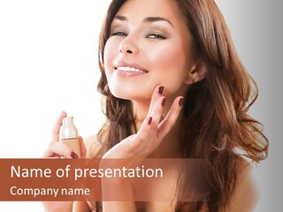 A Beautiful Woman Holding A Bottle Of Perfume PowerPoint Template