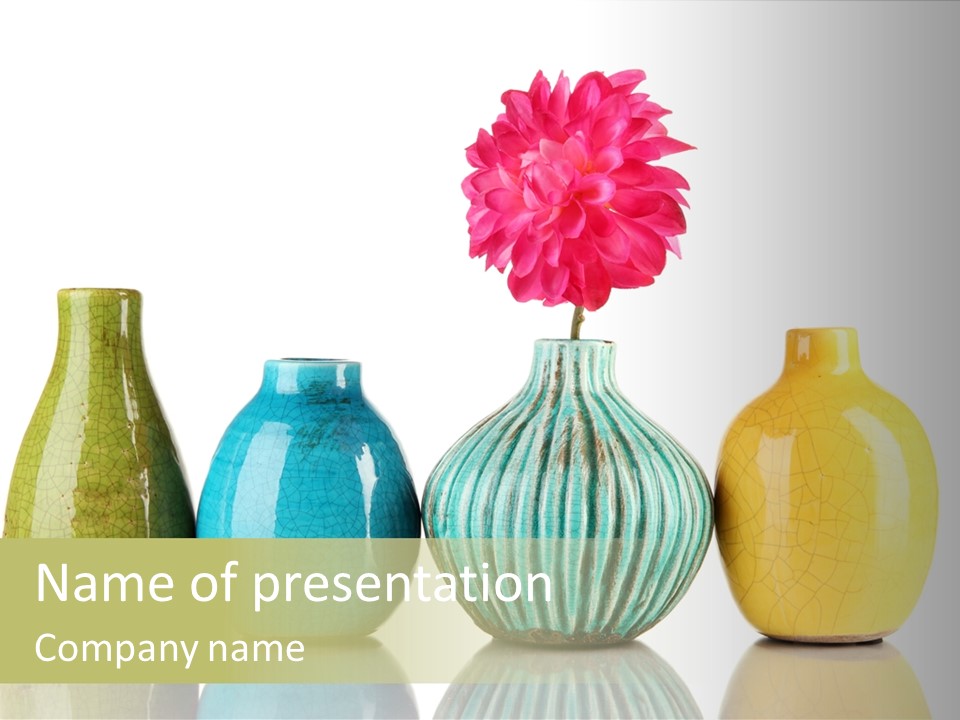 A Group Of Vases With A Pink Flower In Them PowerPoint Template