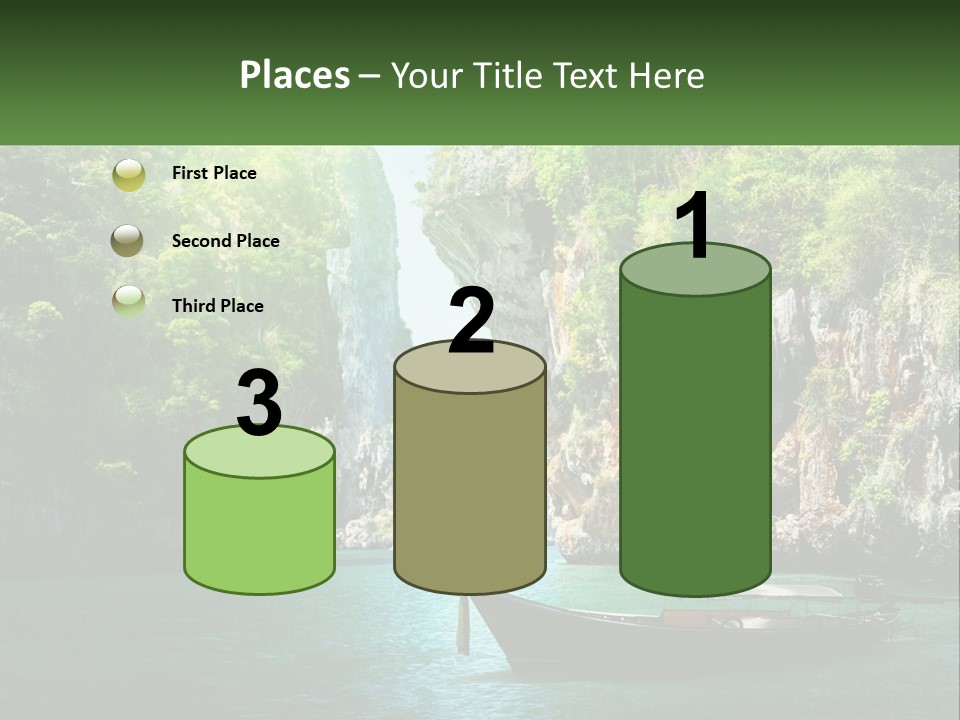 A Boat Floating On Top Of A Lake Next To A Mountain PowerPoint Template