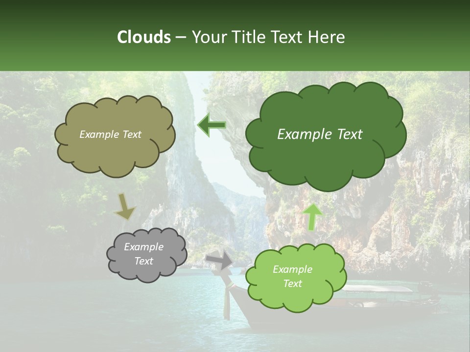 A Boat Floating On Top Of A Lake Next To A Mountain PowerPoint Template