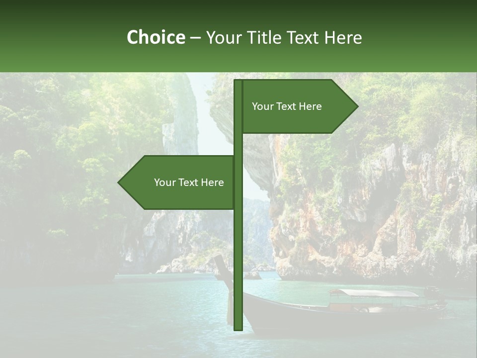 A Boat Floating On Top Of A Lake Next To A Mountain PowerPoint Template