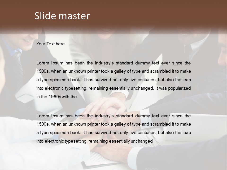A Group Of Business People Putting Their Hands Together PowerPoint Template