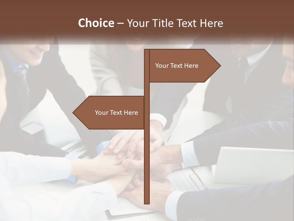 A Group Of Business People Putting Their Hands Together PowerPoint Template