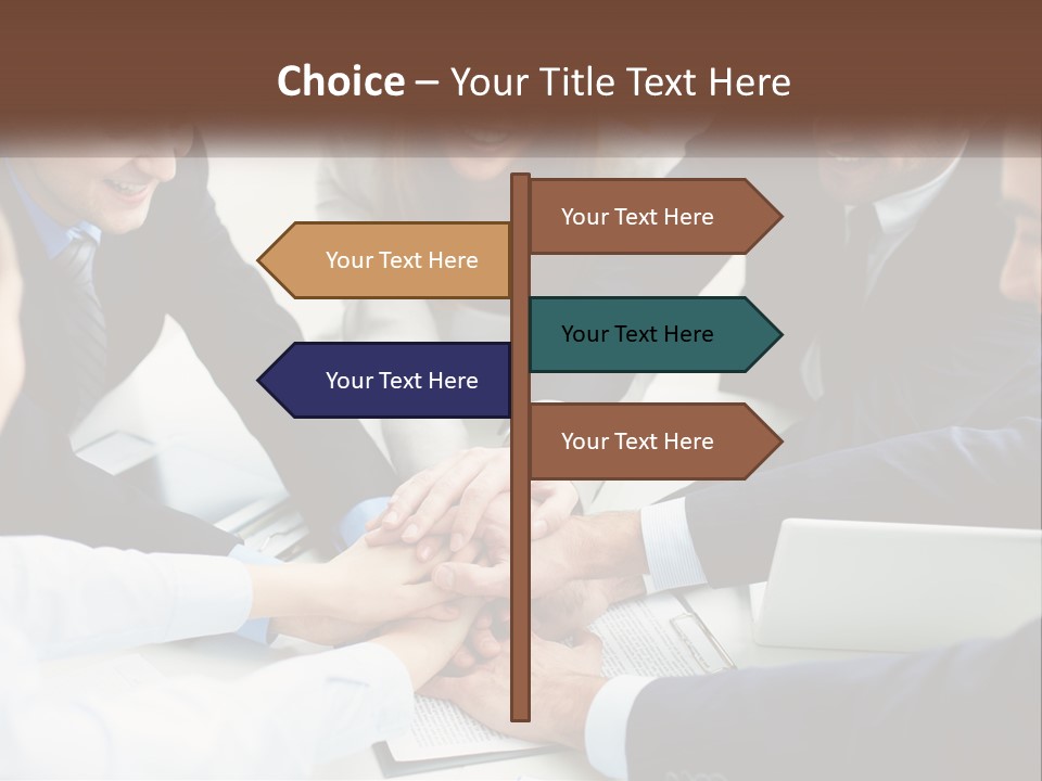 A Group Of Business People Putting Their Hands Together PowerPoint Template