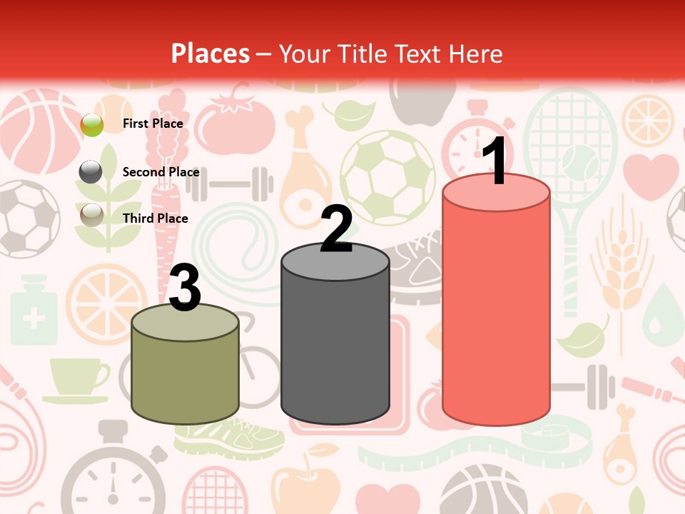 A Variety Of Sports Related Items On A White And Red Background PowerPoint Template