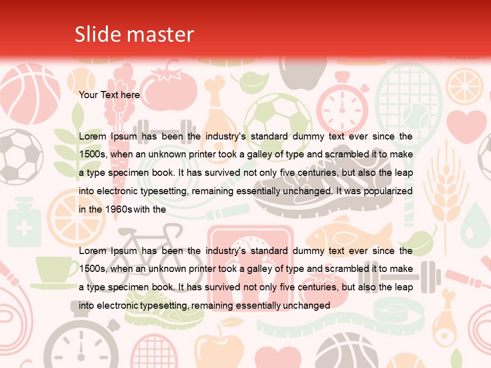 A Variety Of Sports Related Items On A White And Red Background PowerPoint Template